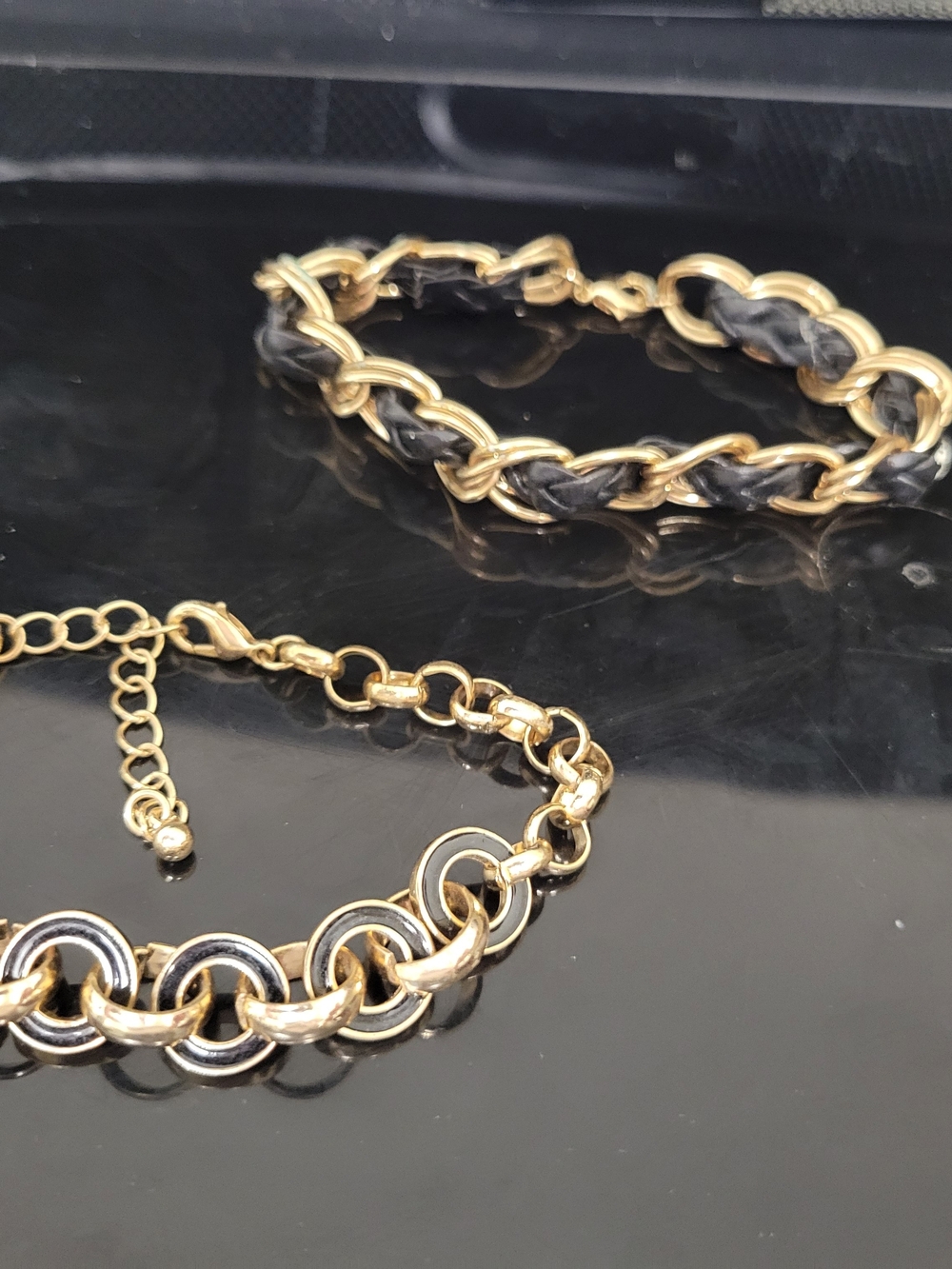 Gold and Black Chain Link Bracelet - Women's Fashion Jewelry